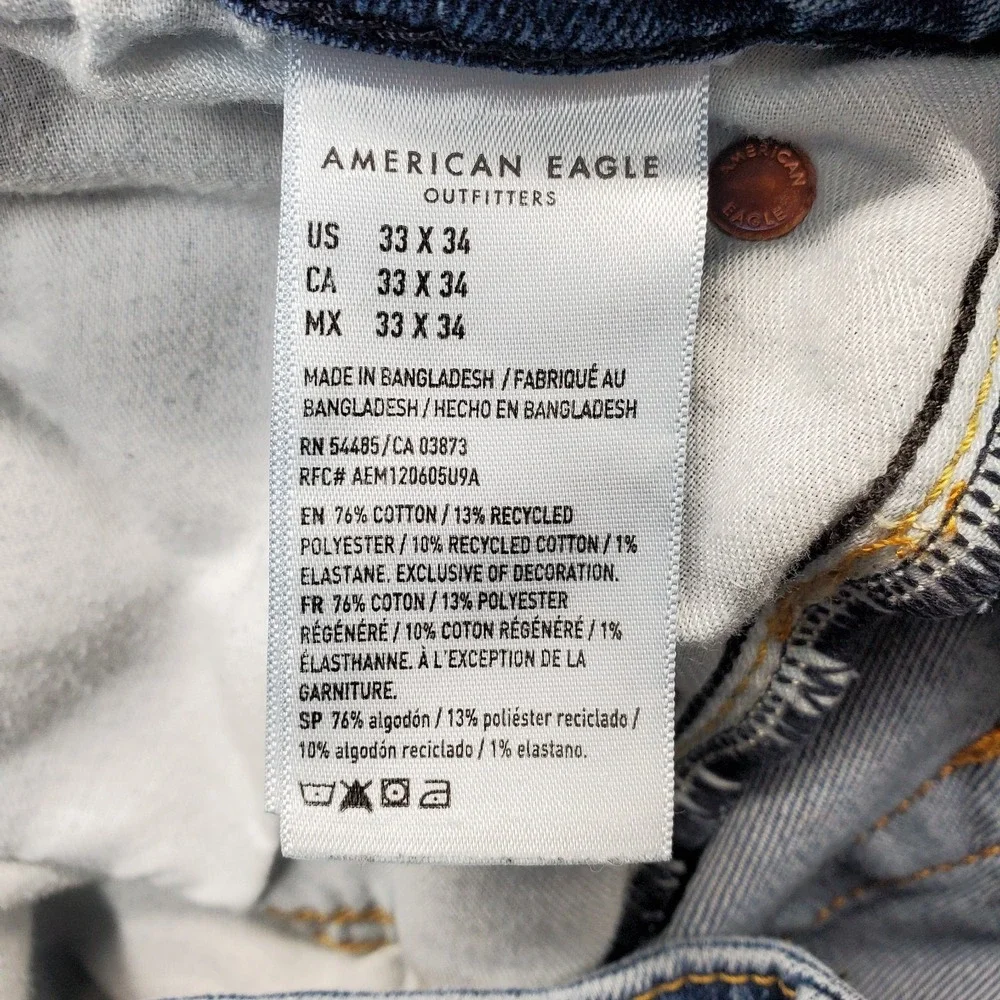 American Eagle Jeans Mens 33X34 Blue Denim Stretch Airflex Athletic Straight Leg